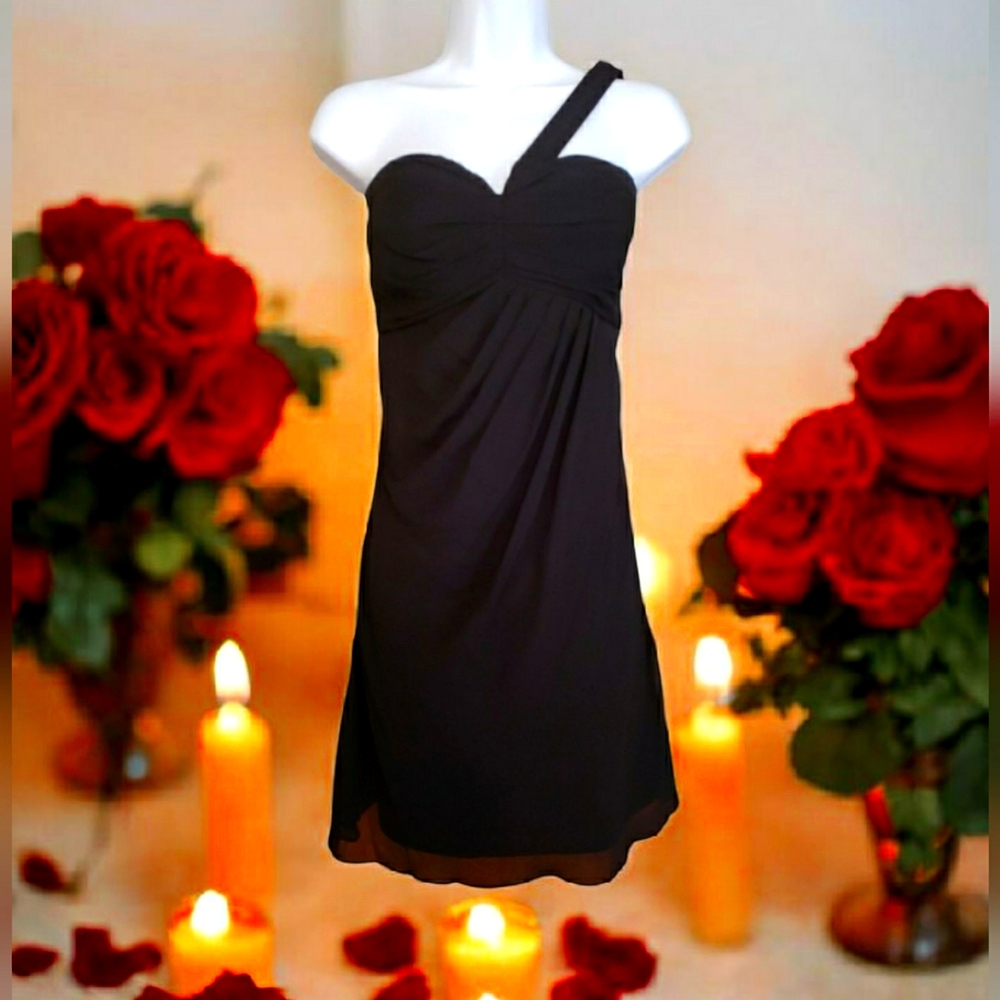 NWT Bill Levkoff Black Chiffon One Shoulder Cocktail Sheath Dress Size 12